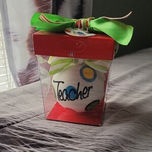 Colorful Teacher Ornament with Green Bow